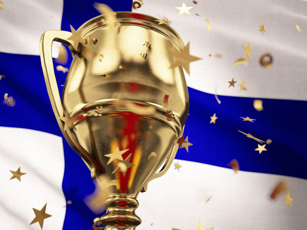 芬兰锦标赛概念星形五彩纸屑落在带有芬兰国旗的金杯上图片下载