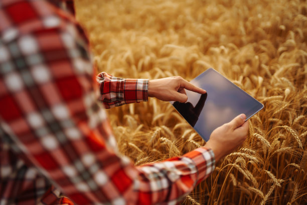 一个农民手里的平板电脑。图片下载