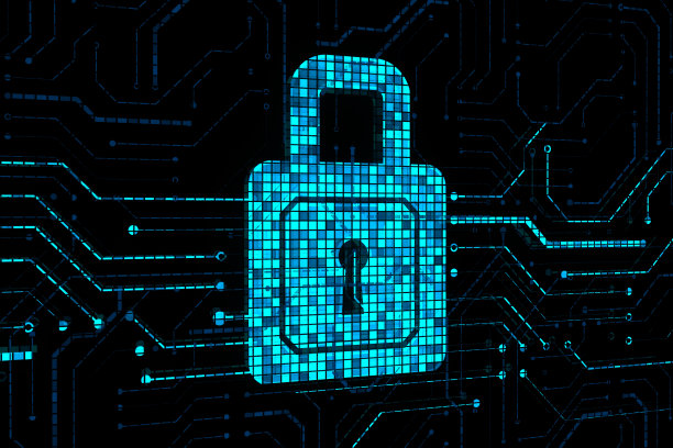 个人信息保护和网络安全理念透视数字锁孔锁具抽象暗技术背景与电路。三维渲染图片下载