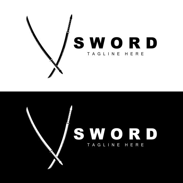 剑标志，武士武士刀单色设计，矢量战争武器切割工具模板图标图片下载