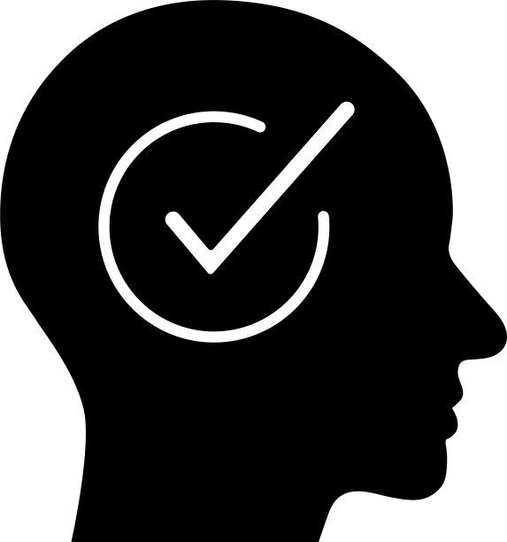 作为个人选择或解决方案的概念，人脑中的矢量图标的复选标记图片下载