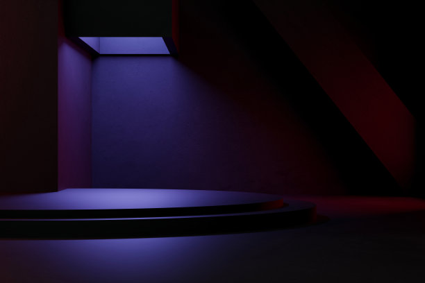 空旷抽象的工业混凝土内部。混凝土地板和黑暗的房间。三维演示图片下载