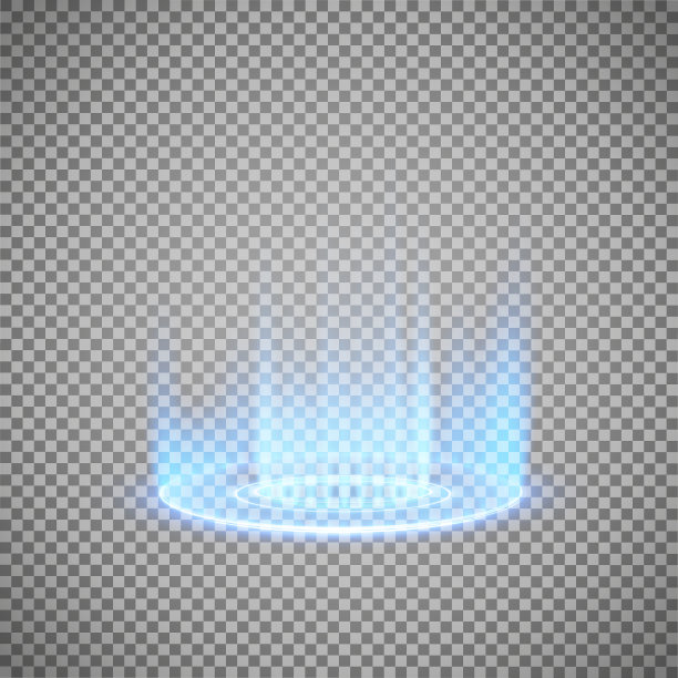 魔法梦幻传送门。未来传送。光的效果。蓝色光线的夜景与火花在透明的背景。向量图片下载