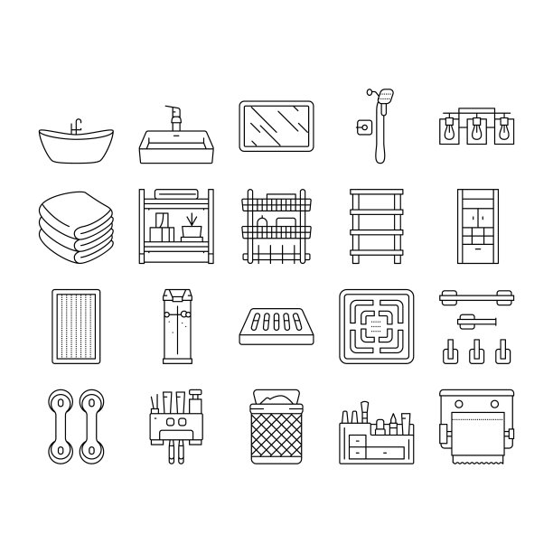 浴室室内家居图标设置矢量图片下载