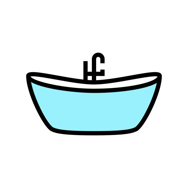 浴缸浴室内部颜色图标矢量插图图片下载