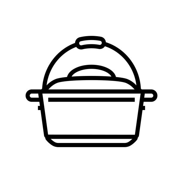 铸铁荷兰烤箱厨房炊具线图标矢量插图图片下载