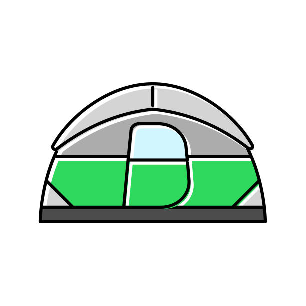 帆布帐篷度假颜色图标矢量插图图片下载