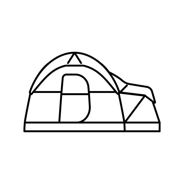 营地帐篷度假线图标矢量插图图片下载