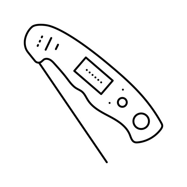 即时读取温度计厨房炊具线图标矢量插图图片下载