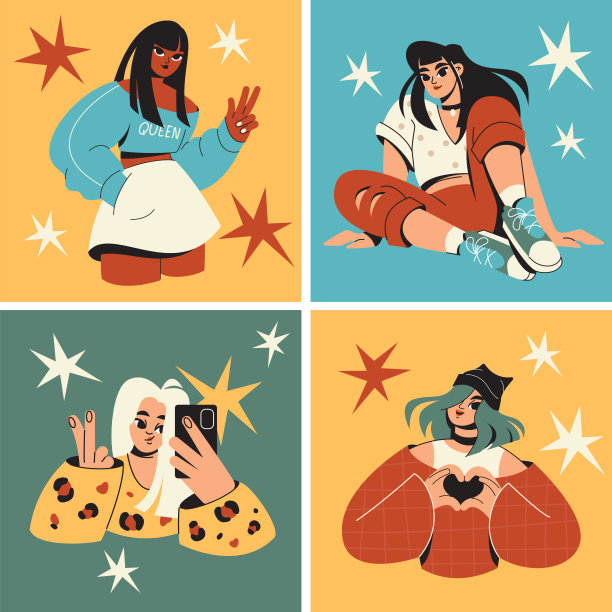 漂亮时髦的女孩穿着时髦的衣服。年轻女性，博主微笑。自拍，衣服，青春图片下载