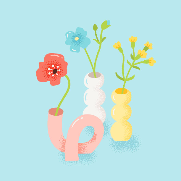 各种形状的花瓶中的花卉组成。图片下载