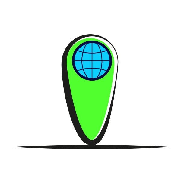 白色背景上的绿色位置图标。FGPS指针标记和地球模型。图片下载