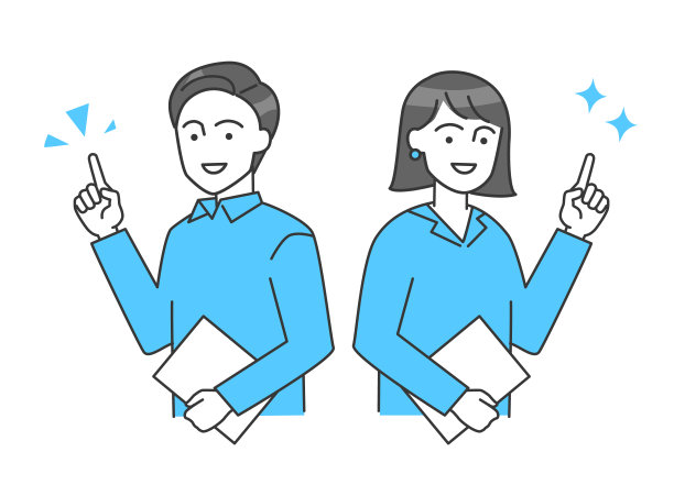 商业人士(男性和女性)指向的矢量插图。图片下载