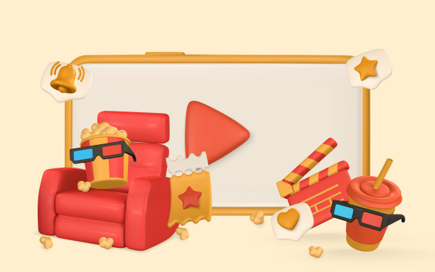 电影时间海报。横幅上有手机，隔板，爆米花桶，扶手椅，门票，3d眼镜和纸杯。矢量图图片下载