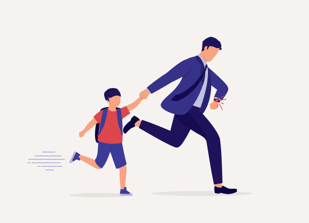 父亲送儿子上学迟到了。图片下载