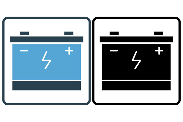 汽车电池图标说明。图标与汽车服务、汽车维修有关。实心图标样式。简单的矢量设计可编辑图片下载