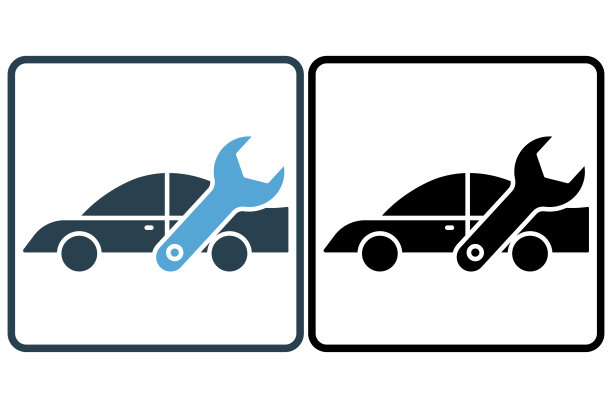 汽车服务图标说明。汽车图标与扳手。图标涉及服务、维修。实心图标样式。简单的矢量设计可编辑图片下载