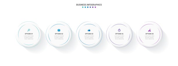 时间轴信息图与信息图表。现代表示模板与5 spets业务流程。网站模板在白色背景的概念现代设计。横向布局。图片下载