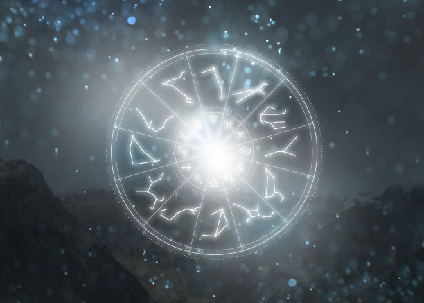 十二生肖轮与12星座和星座和山脉景观的背景图片下载
