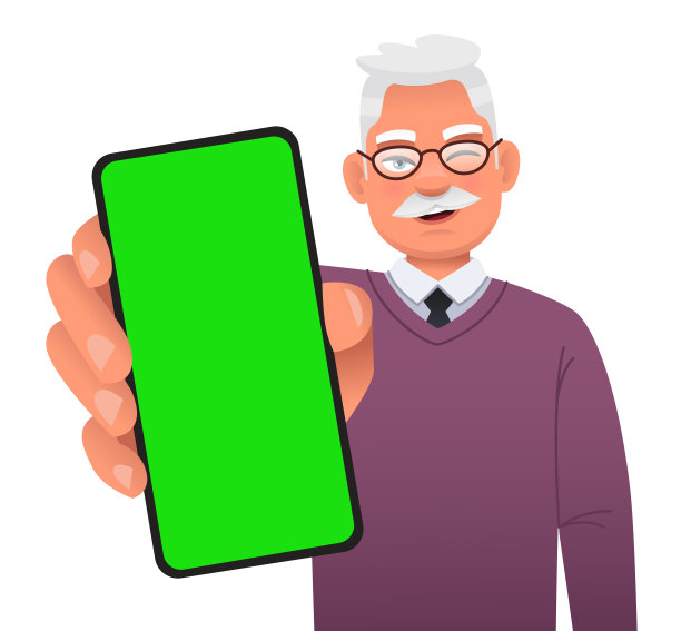 一位戴眼镜的白人老人展示了他的智能手机屏幕，特写。移动应用程序或服务的广告，应用程序或网站的推广。图片下载