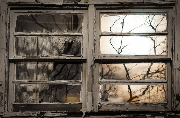 旧和废弃的古董商店的窗户与映像图片下载
