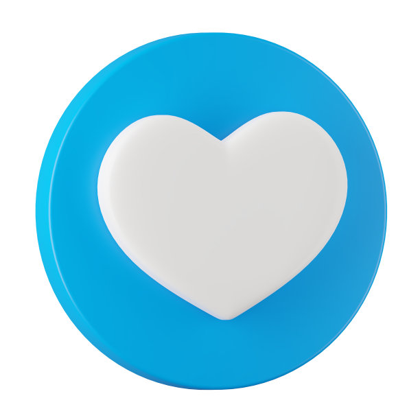 圆圈按钮中心形图标的3d渲染，社交媒体概念。图片下载
