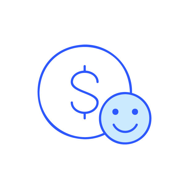 硬币上有笑脸，钱保险，喜欢，正面反馈蓝色直线图标。金融、支付、投资金融符号设计。图片下载