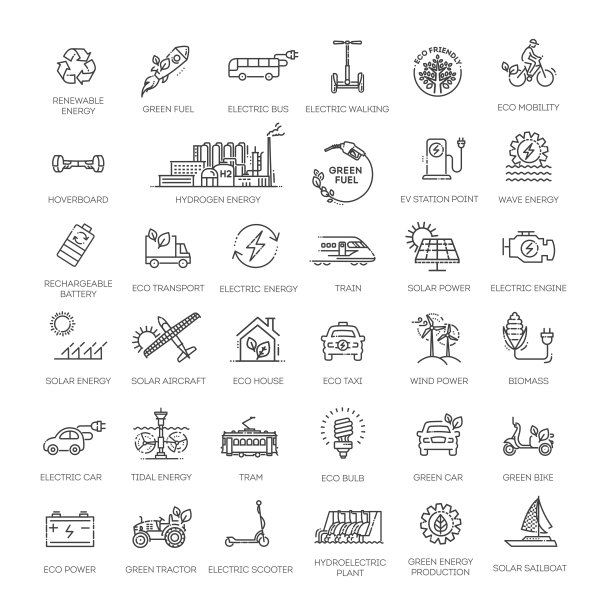 生态演替图标。细线图标设置。平面图标集合集。环境可持续性图片下载