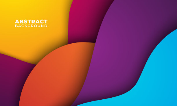 抽象现代彩色，梯度动态几何抽象波浪背景和剪纸风格的效果设计矢量插图。图片下载