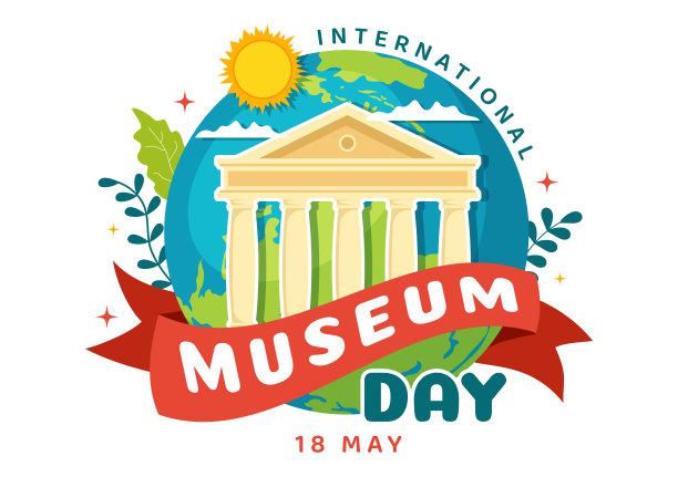 5月18日国际博物馆日插图与建筑画廊或艺术作品在平面卡通手绘的网页横幅或登陆页模板图片下载