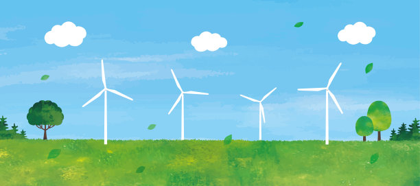 草地景观与风力涡轮机图片下载