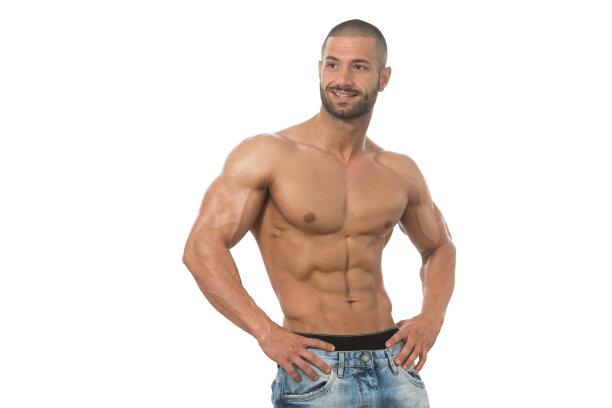 肌肉健美操男子在白色背景上摆姿势图片下载