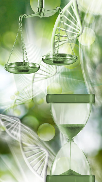 DNA链的抽象图像背景上的沙漏的3D图像图片下载