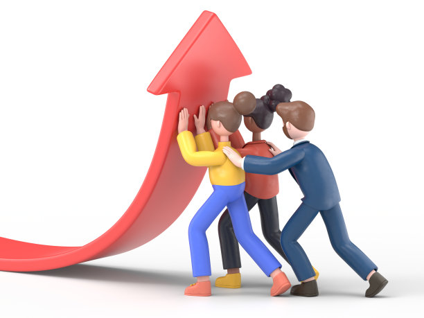 3D卡通人物插画销量增长。白色背景上的3D渲染。图片下载