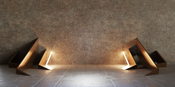 科幻背景现代展厅霓虹灯和激光技术场景辐射反射三维插图图片下载