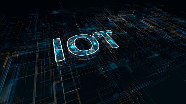 深蓝色粒子物联网标志与数据传输概念和未来连接技术与网格线数字未来技术抽象背景图片下载