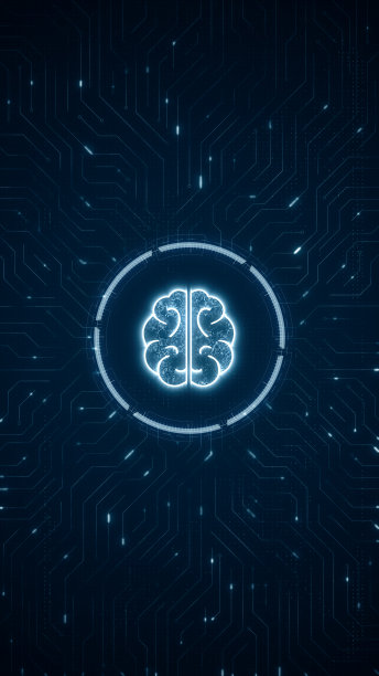 蓝色数字大脑标志和未来技术圈HUD与电路板和抽象背景上的数据传输图片下载