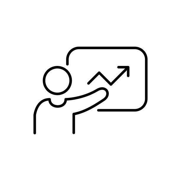 商人，培训展示矢量图标与板。每股收益10。不断增长的业务箭头向上图形符号符号。一名男子通过信息图表展示他的报告。老师站在挂图旁。图片下载