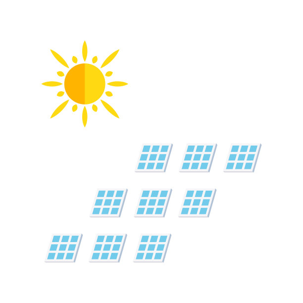 太阳能电池板与太阳矢量图标标志线彩色EPS 10。可再生能源插图。把太阳能转换成电能。环保意识标志。隔离在白色的网页，应用程序，开发。图片下载