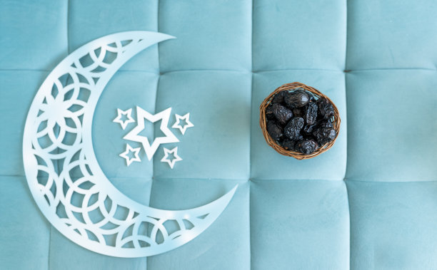 伊斯兰概念扁平形新月与日期图片下载