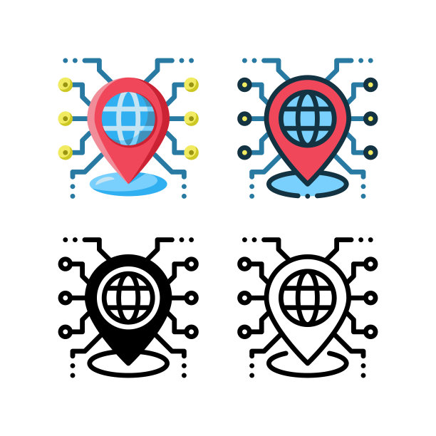 网络位置图标。与轮廓，字形，填充轮廓和平面样式图片下载