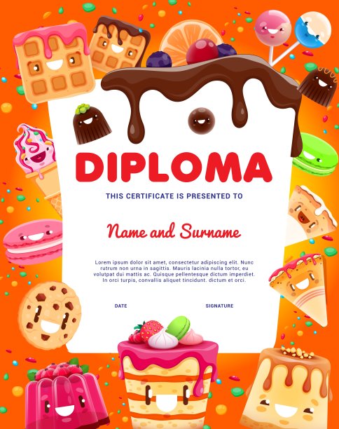 儿童文凭卡通面包店，饼干，蛋糕甜点图片下载