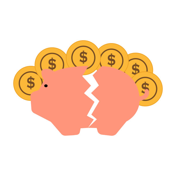 破碎的小猪存钱罐矢量图标。金币在储蓄罐里。矢量金融插图。图片下载