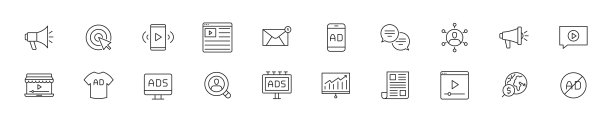 细线图标集营销，广告和促销活动。向量。图片下载