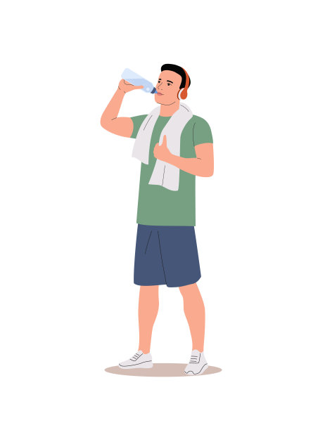 健康的年轻男子，全身高大，拿着毛巾从瓶子里喝水。图片下载