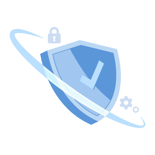 网络安全标志图标动态三维屏蔽曲线检查标志齿轮草图。图片下载