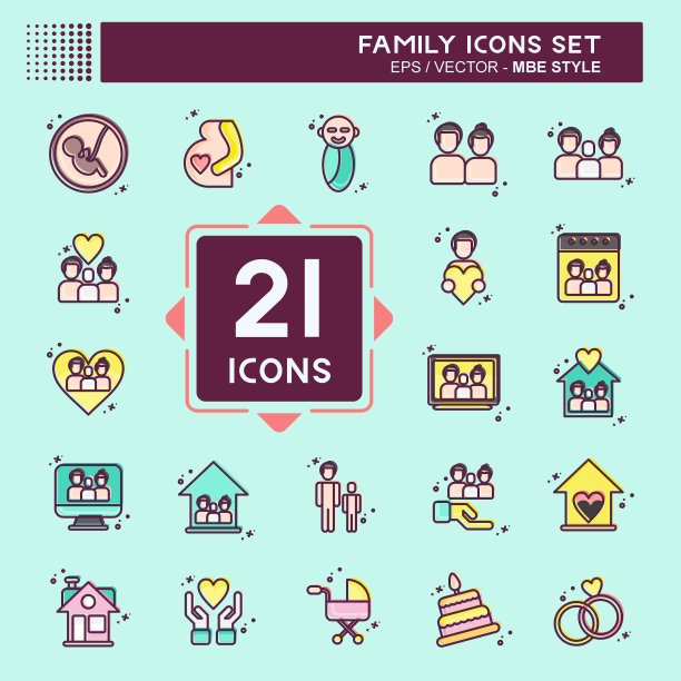 家庭图标集：爱心符号，简约设计可编辑，简约插画图片下载