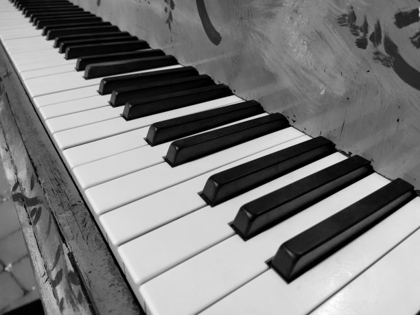 钢琴是一种有打击乐器和键盘的乐器。八度是一种音程，在这个音程中，声音的频率比是一比二。黑白单色图片下载