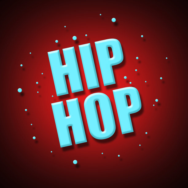 嘻哈音乐。蓝色霓虹灯，红色背景。音乐。音乐的风格。的生活方式。设计元素。图片下载