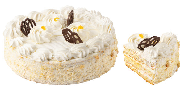 巧克力和奶油蛋糕。奶油派与巧克力和切片孤立的白色背景与修剪路径图片下载